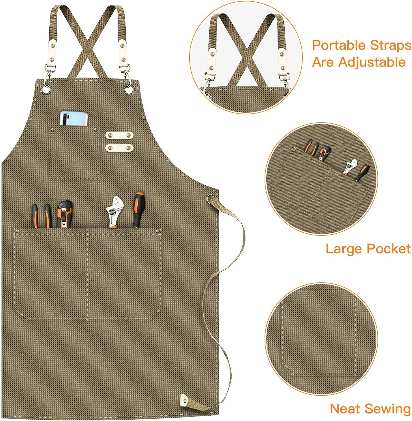 Chef Apron,Multipurpose Apron Apron,Large Pockets,Water Resistant Canvas Cross Back Adjustable Apron for Men Women