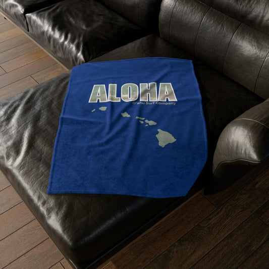 O'Ahu Surf Company Aloha Hawaii Throw Blanket - Hawaiian Islands Design - Ultra Soft Minky Throw