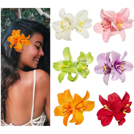 Hawaiian Flower Hair Clips for Women, 6Pcs Plumeria Claw Clips for Think Thin Hair, 3.5 Inch Artificial Flower Clips for Vacation Beach Party (Hibiscus)