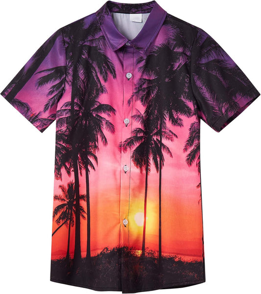 Little & Big Boy'S Button down Hawaiian Shirts Short Sleeve Cool Cartoon Print Dress Tops T-Shirt for Kids 7-14T…