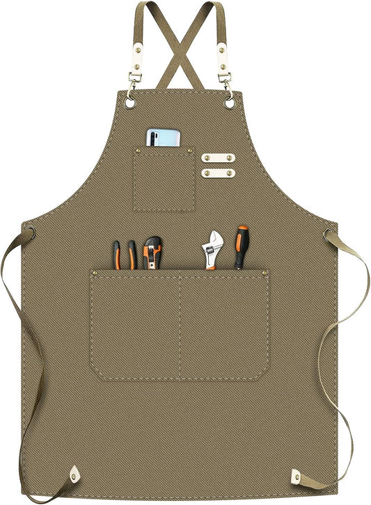 Chef Apron,Multipurpose Apron Apron,Large Pockets,Water Resistant Canvas Cross Back Adjustable Apron for Men Women