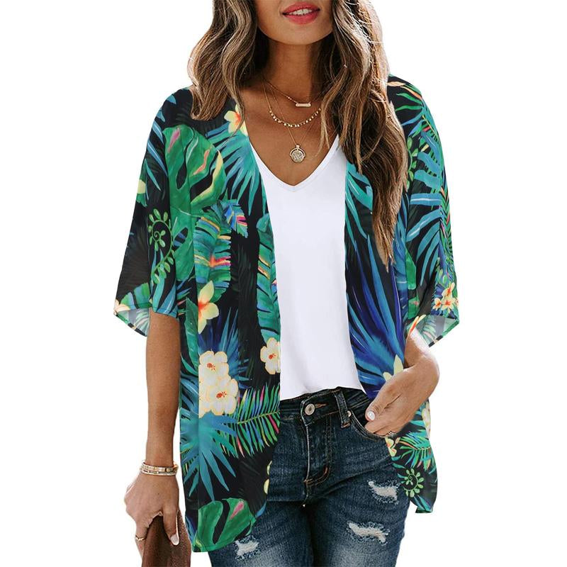 Women'S Floral Kimono Cardigan Loose Cover up Casual Blouse Tops
