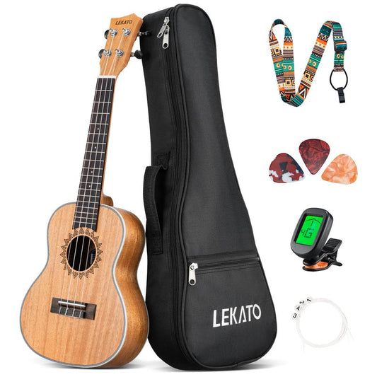 LEKATO Ukulele Concert Mahogany, 23 Inch Ukelele Bundle for Beginners Adults Professional, Nylon String Wooden Hawaiian, Starter Uke Kit, Back to School