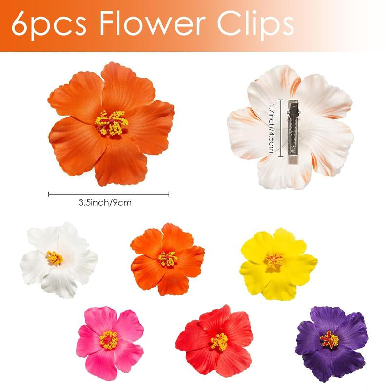 Hawaiian Flower Hair Clips for Women, 6Pcs Plumeria Claw Clips for Think Thin Hair, 3.5 Inch Artificial Flower Clips for Vacation Beach Party (Hibiscus)