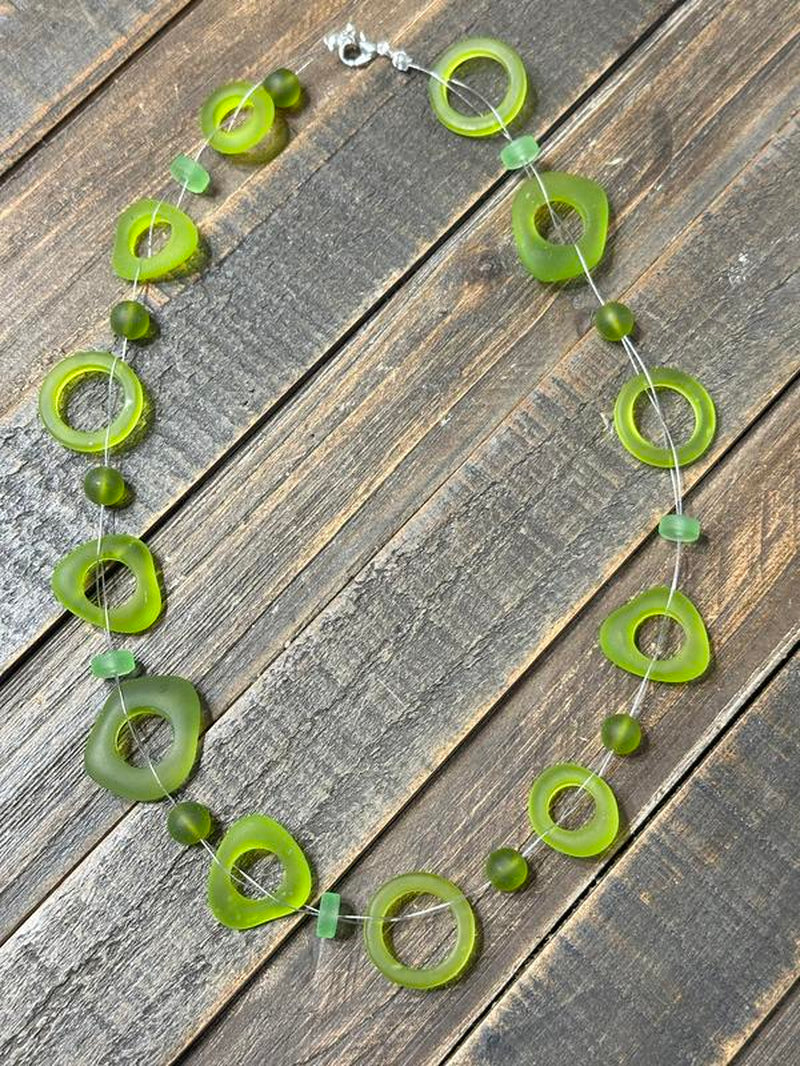 Green Sea Glass Necklace Hawaiian Wrap Bead Glass Bead Boho Ring Jewelry for Anniversary, Engagement, Birthday, or Valentines