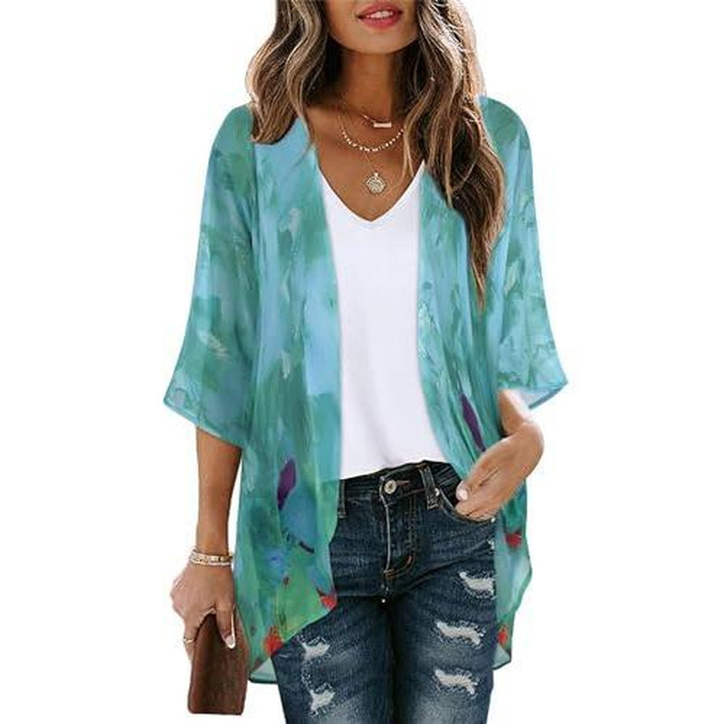 Women'S Floral Kimono Cardigan Loose Cover up Casual Blouse Tops